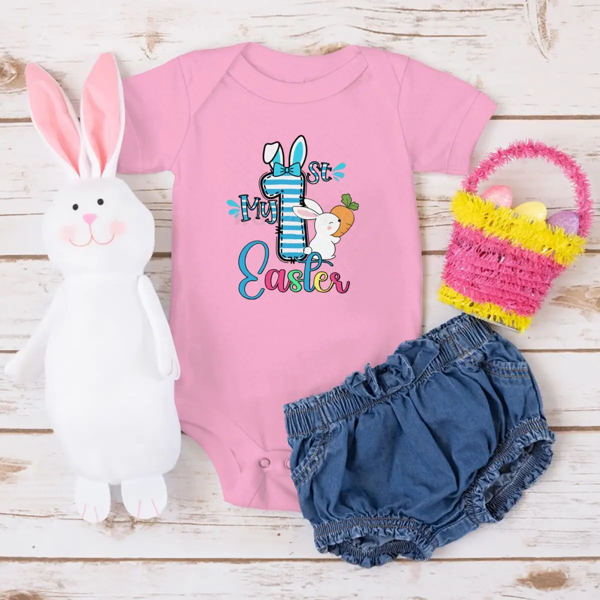 My First Easter Baby Rompers Cute Bunny  Print Infant Boy Girl Clothes Easter Bunny Ear Print 100% Cotton Newborn Bodysuit