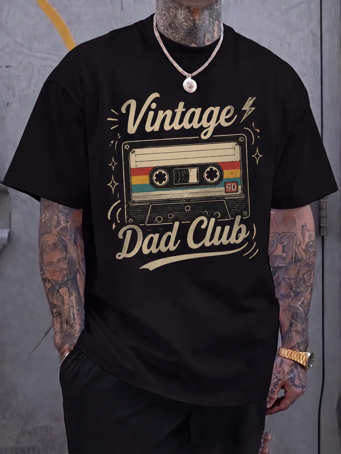 

Men Graphic Tee Short Sleeve 50 Percent Cotton 50 Percent Polyester Fabric Vintage Cassette Dad Club Print Summer Casual Daily
