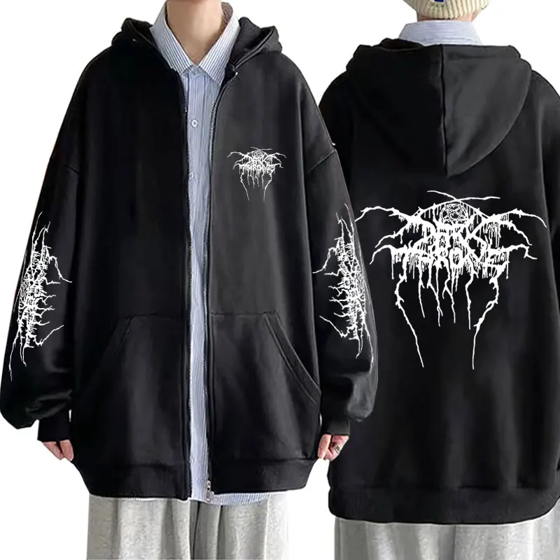 

Darkthrone Logo Graphic Zipper Hoodie Men Women Death Black Metal Gothic Band Zip Up Jacket Men's Rock Oversized Zip Up Hoodies