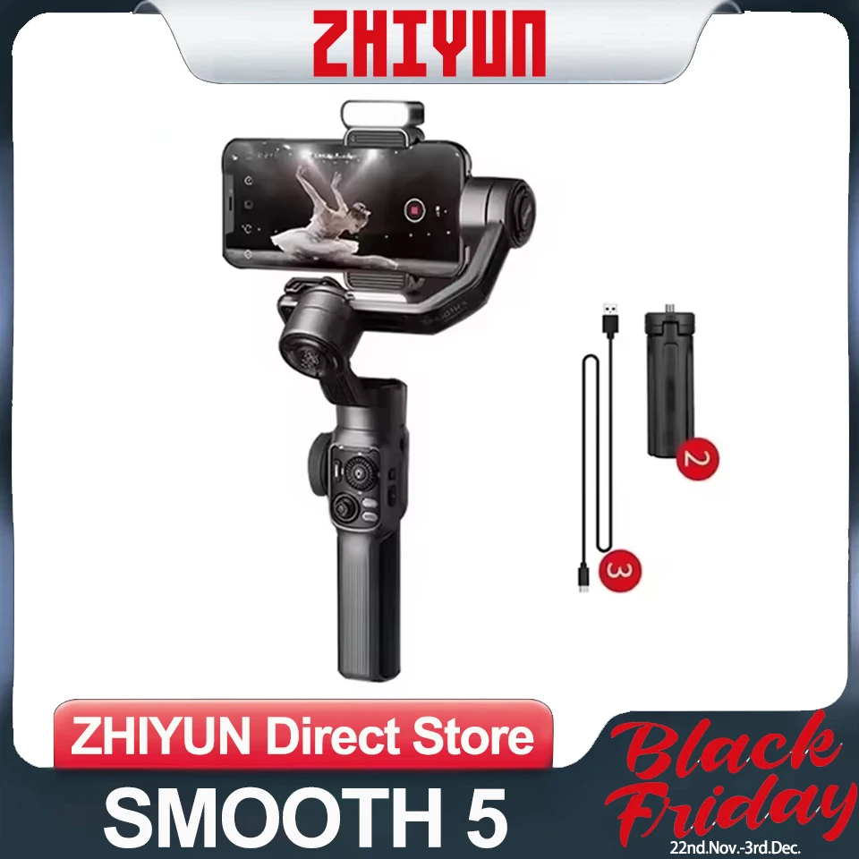 ZHIYUN SMOOTH 5 Smartphone Gimbal 3-Axis Handheld Stabilizer Selfie Stick for Live Streaming Video Shooting Vlog Recording