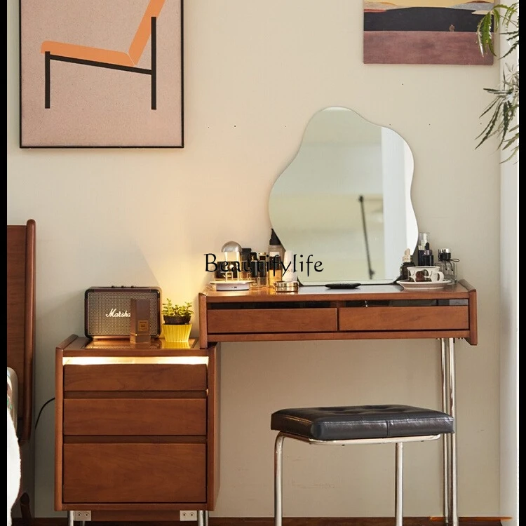 

Solid Wood Dressing Table Nordic Retro Extendable Storage Integrated Makeup Desk
