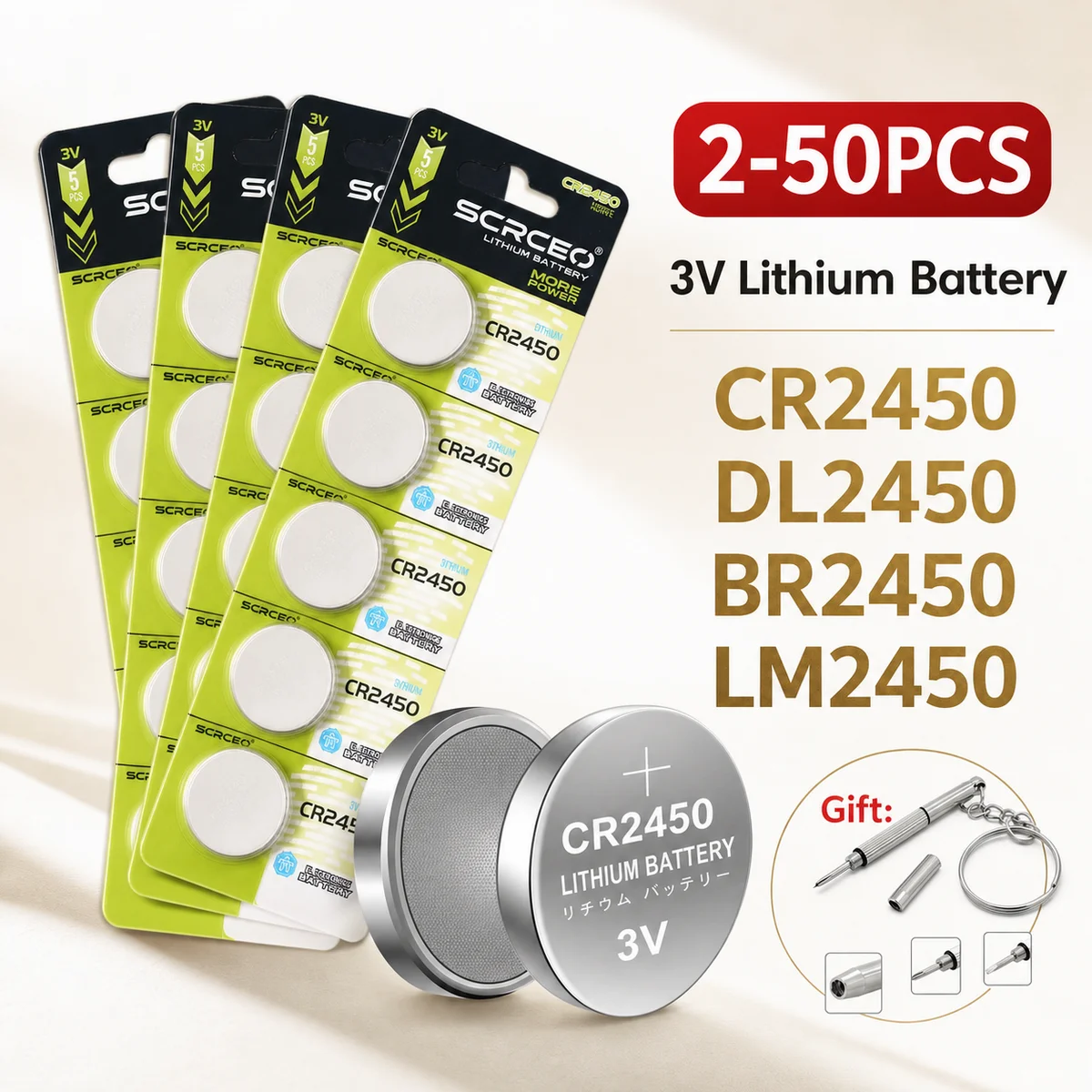 CR2450 3V 580mAh Lithium Coin Cell Battery 5-50PCS Replacement Button Cells For Watch Calculator Toy Car Remote Stable Power