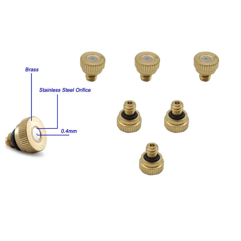 50-teiliges Messing-Sprühnebel-Düsenset für Terrassen, 0,1-0,8 mm Öffnungsweite, Außenkühlung, Wassernebeldüsen, Gewinde-Nebelteile für Sprühnebel-Systeme – Detail 5