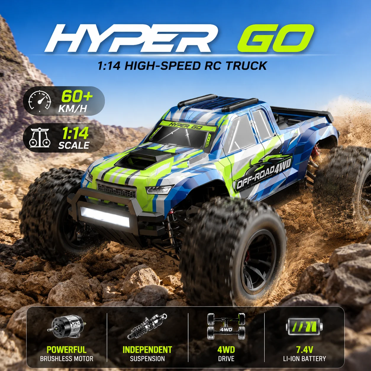 MJX 14208 Brushless 4WD RC Monster Truck High‑Speed Off‑Road Car Professional RC Buggy Remote Control Car Model Toy Gift for Boy
