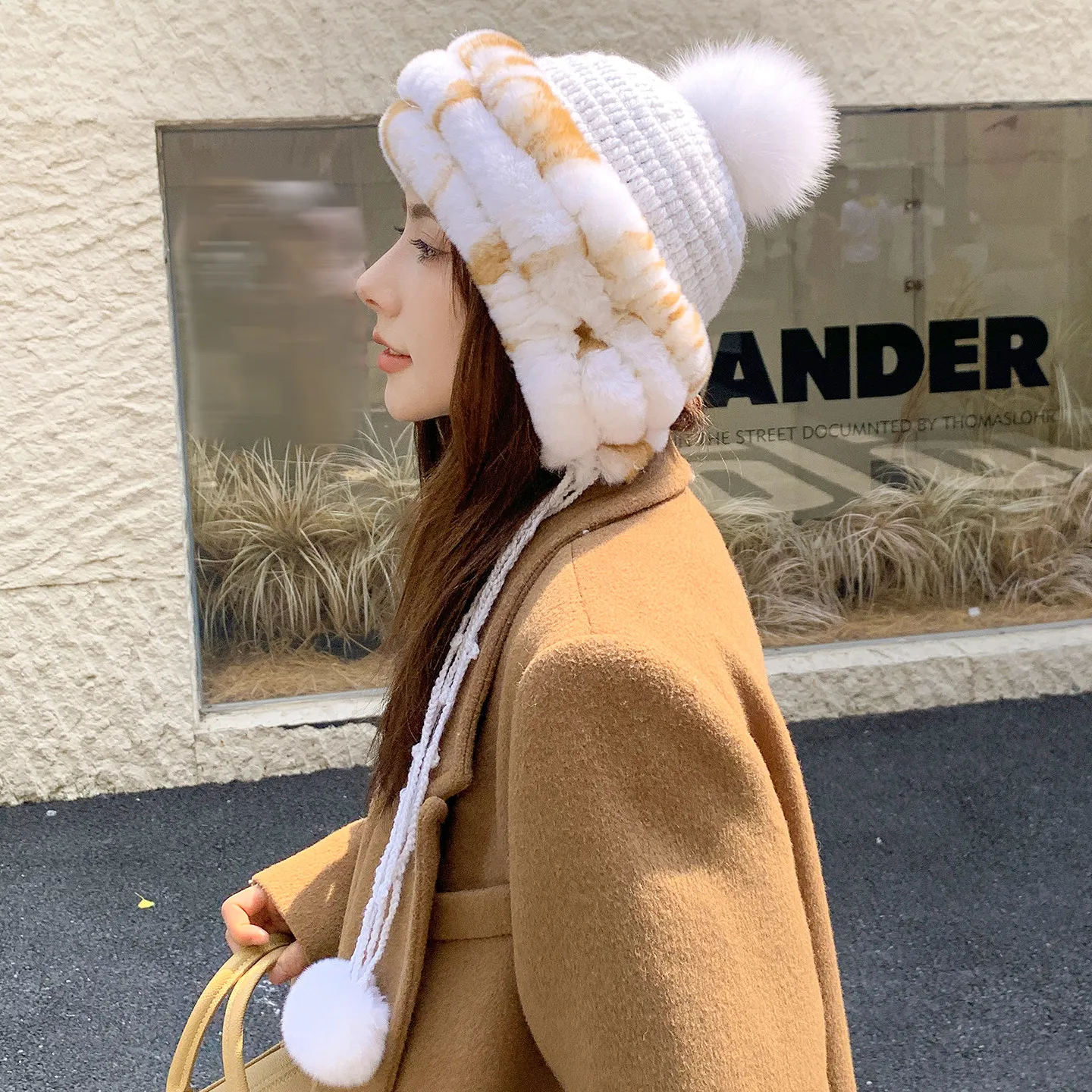 Herbst-Winter Echte Rex-Kaninchenfell-Mütze Dicke Warme Ohrenschutz-Kopfbedeckung Damen Lei Feng Mütze – Detail 13