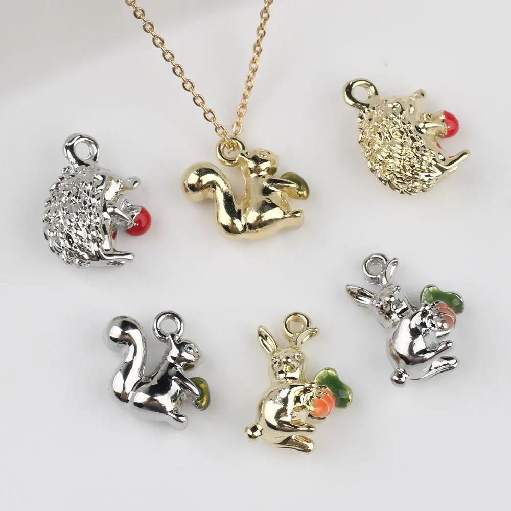 

10Pcs/lot Simple Oil Drop Rabbit Hedgehog Squirrel Pendant DIY Jewelry Charms for Necklace Bracelet Earrings