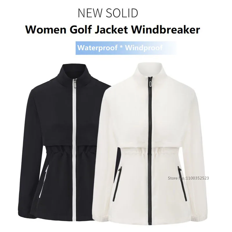 2026 Ladies Golf Zip‑Up Jacket Women Waterproof Long Sleeve Windbreaker Elastic Waist Slim Coat Stand Collar Windproof Outerwear