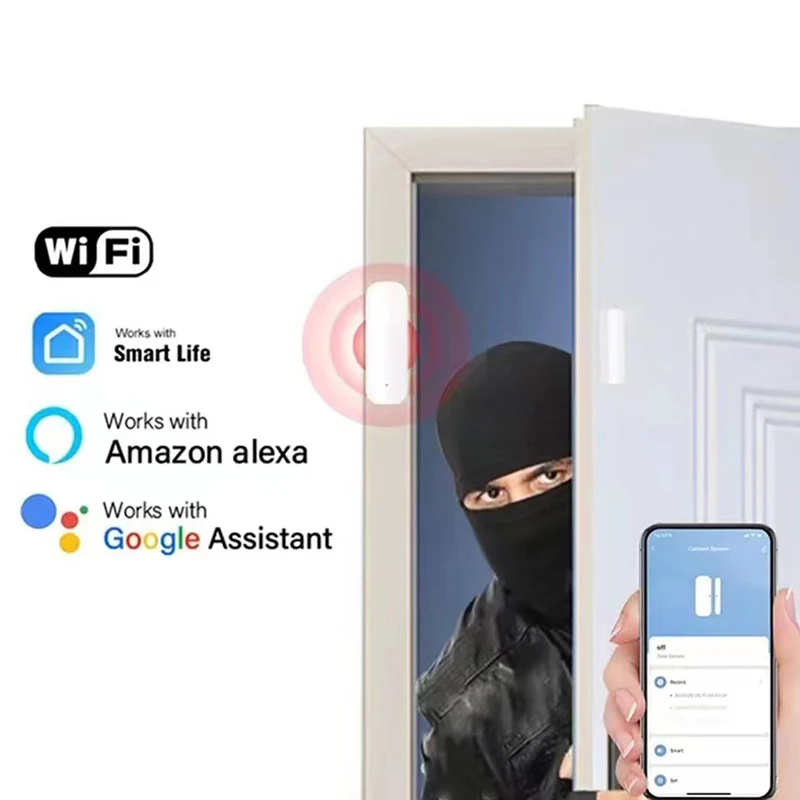 Smart Life App WiFi Door Sensor Window Sensor Open/Close Detector Security Protection Alarm Detector Work With Alexa