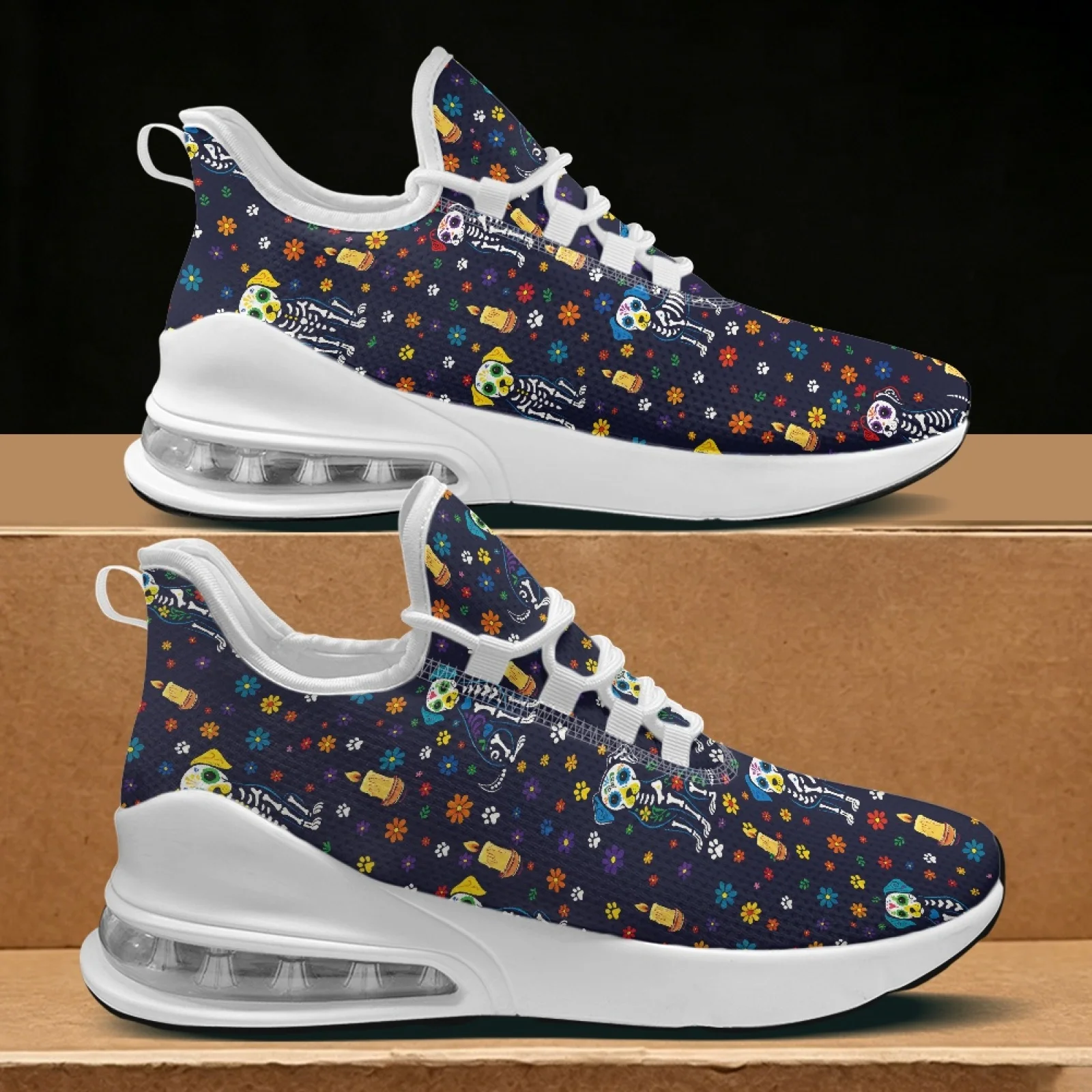 PENSTROLL Skeleton Dog Floral Casual Sneakers Hiking Shoes for Women, Lightweight Summer Casual Shoes