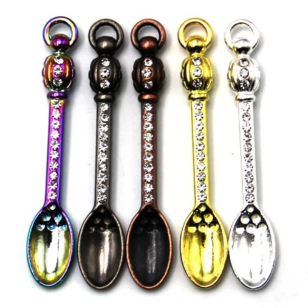 Short Lantern Handle Cat Shaped Diamond Inlaid Metal Oil Spoon Small Spatula Multipurpose Portable Smoking Accessory