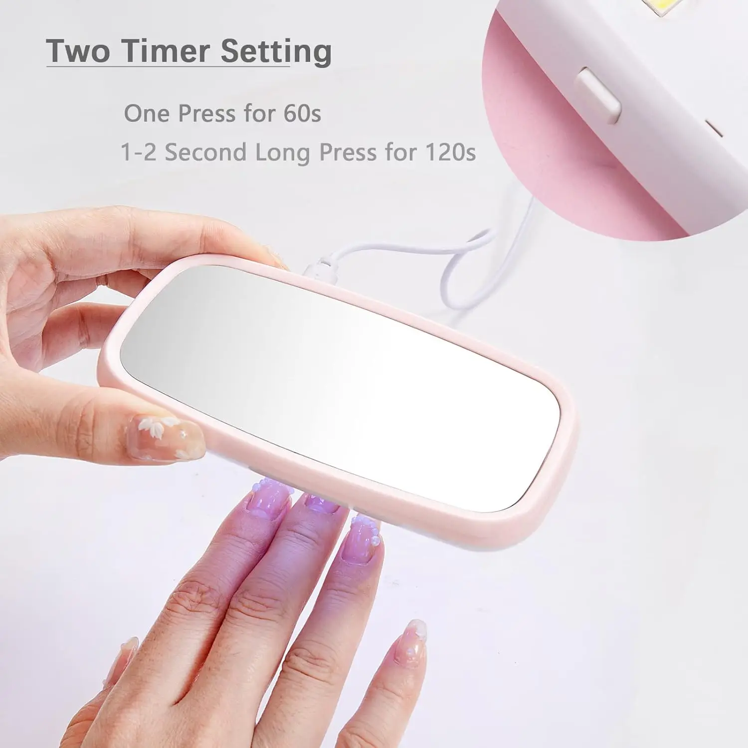 ضوء صغير للأشعة فوق البنفسجية لأظافر الجل، مصباح أظافر بالأشعة فوق البنفسجية LED واحد مع مرآة، مصباح معالجة مجفف الأظافر المحمول بقدرة 8 وات لسيارة بوليس منشئ الجل #5