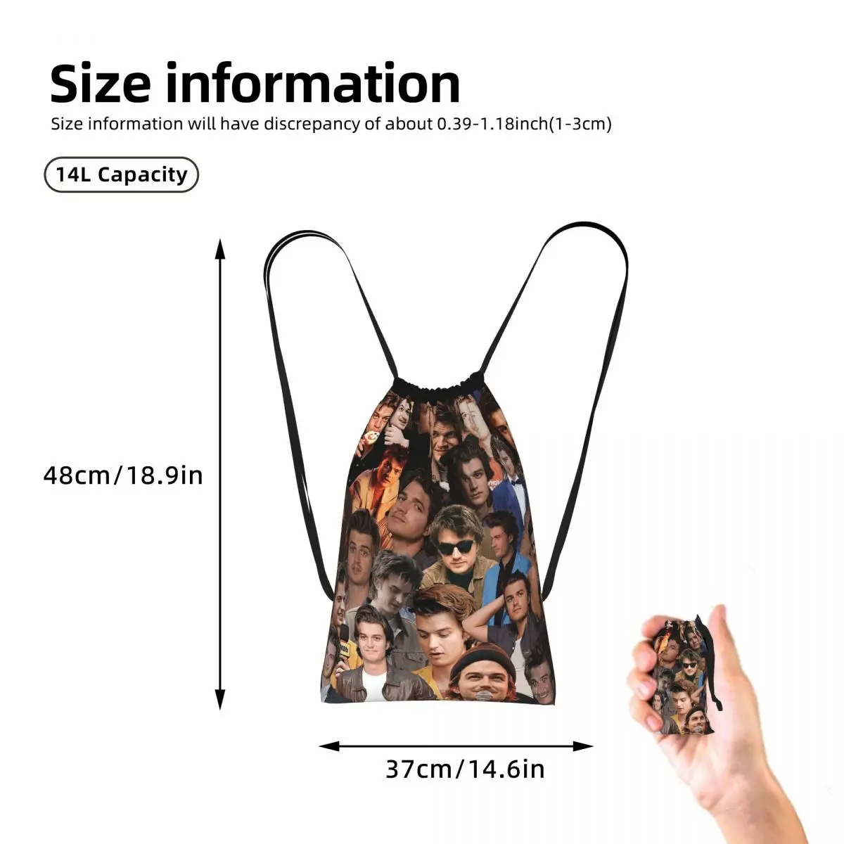 Joseph Keery Photo Collage Drawstring Backpack Sports Gym Bag Lightweight Foldable Storage Drawstring Bag for Men Women
