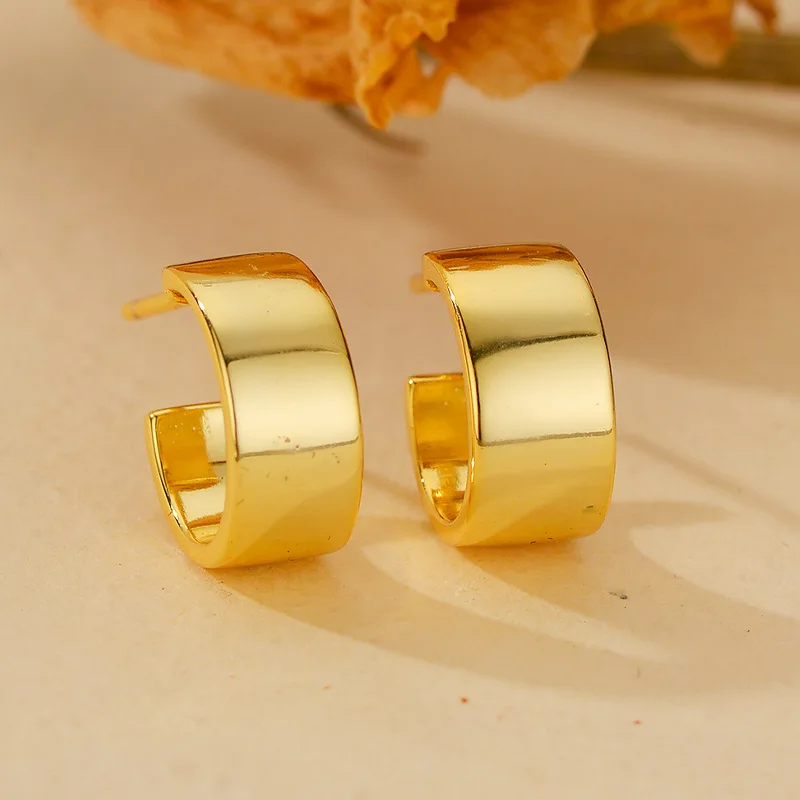 

S925 pure silver women's earrings gold-plated round glossy European and American popular fashion jewelry party accessories