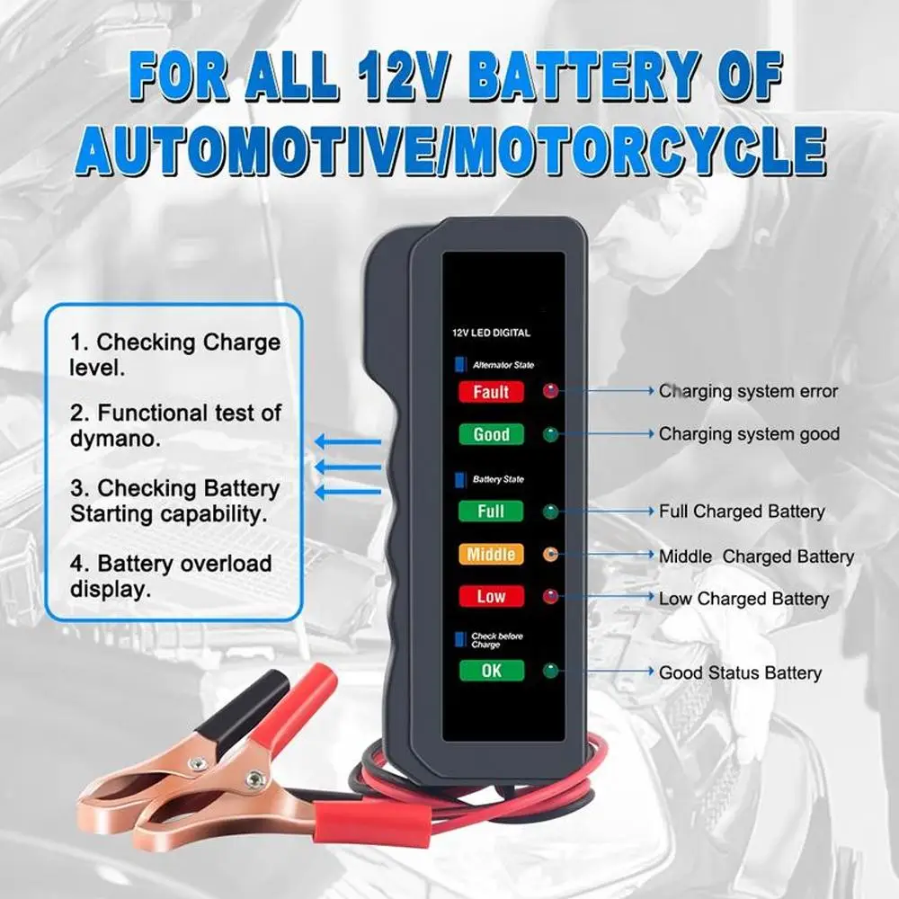12V car battery tester, Alternator Tester Automotive,Battery Checker, alternator Battery System Analyzer to Charging Check W1P1