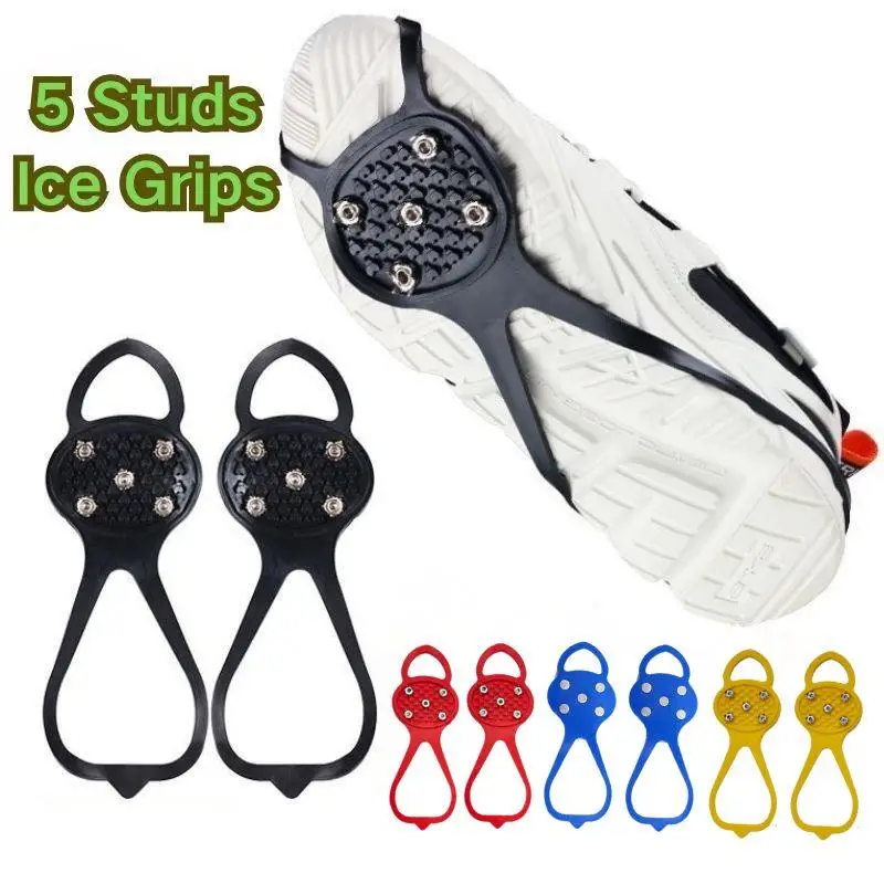 

5 Teeth Spike Anti Slip Ice Grippers For Winter Shoes Outdoor Hiking Mountain Climbing Snow Crampons Anti-slip Shoe Covers