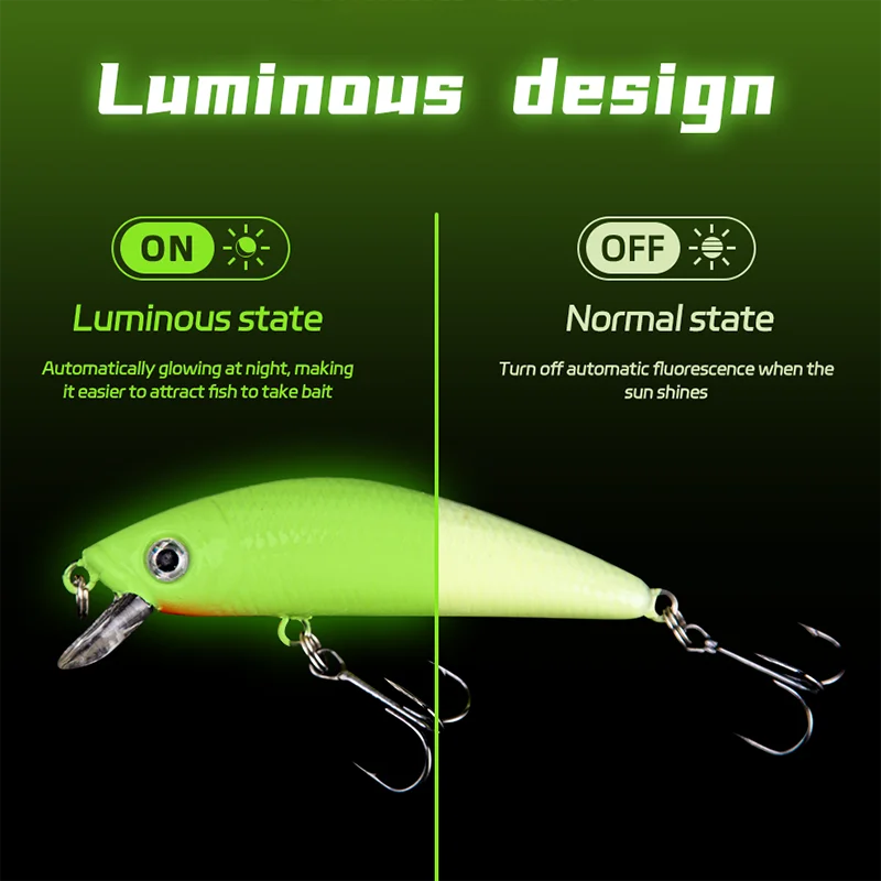 2PCS 3D Luminous Minnow Fishing Lure With Treble Hooks Pesca Hard Bait Artificial Crankbaits for Bass Pike Carp Fishing