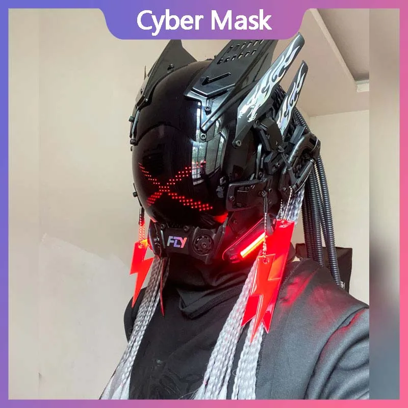 

Cyberpop Punk Mask Cosplay Mechanical Helmet Mobile App Control Animated Text Rolling Subtitles Screen Bar Party Comic-con Props
