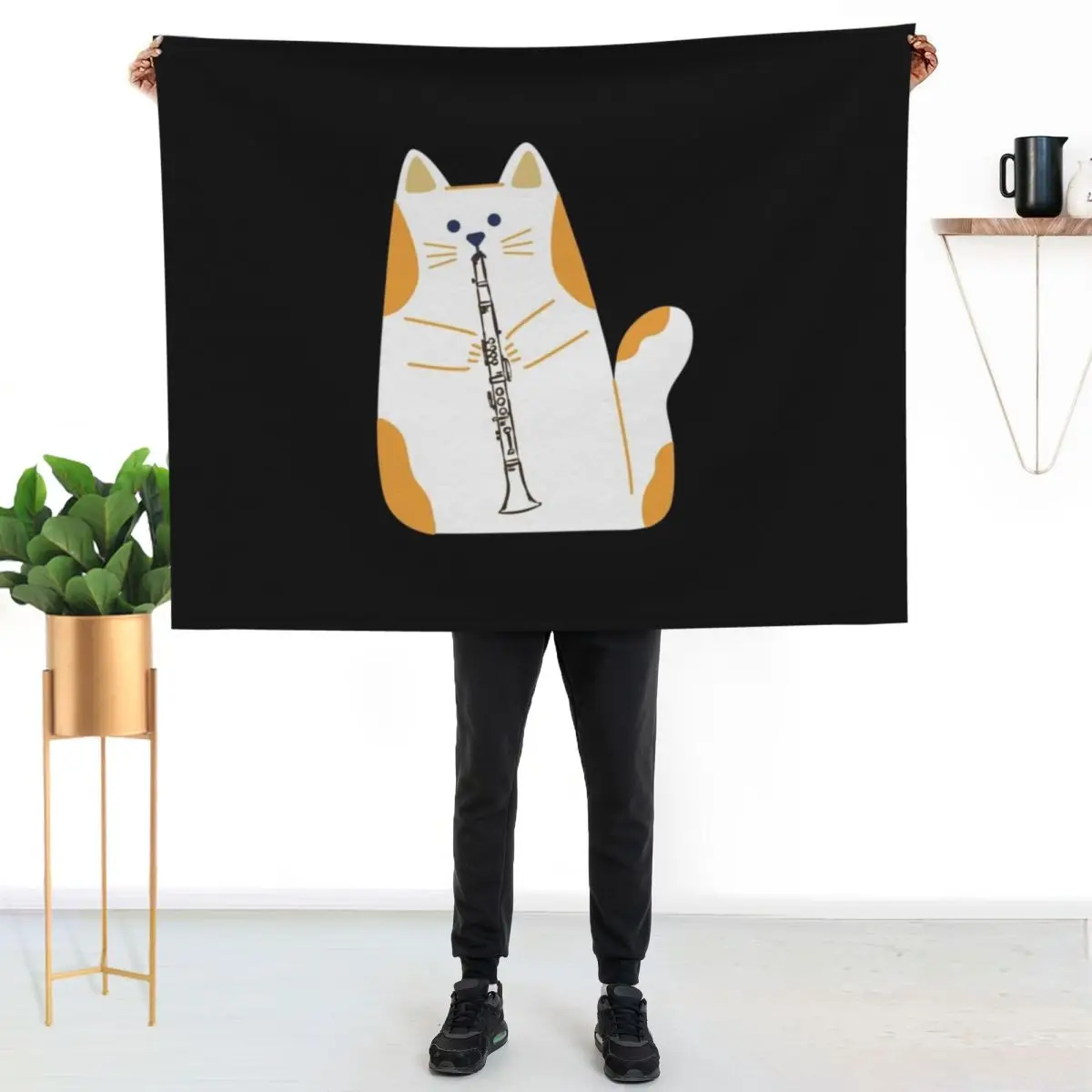 cat playing the CLARINET Throw Blanket Travel Loose Bed linens Polar anime Sofa Quilt Blankets