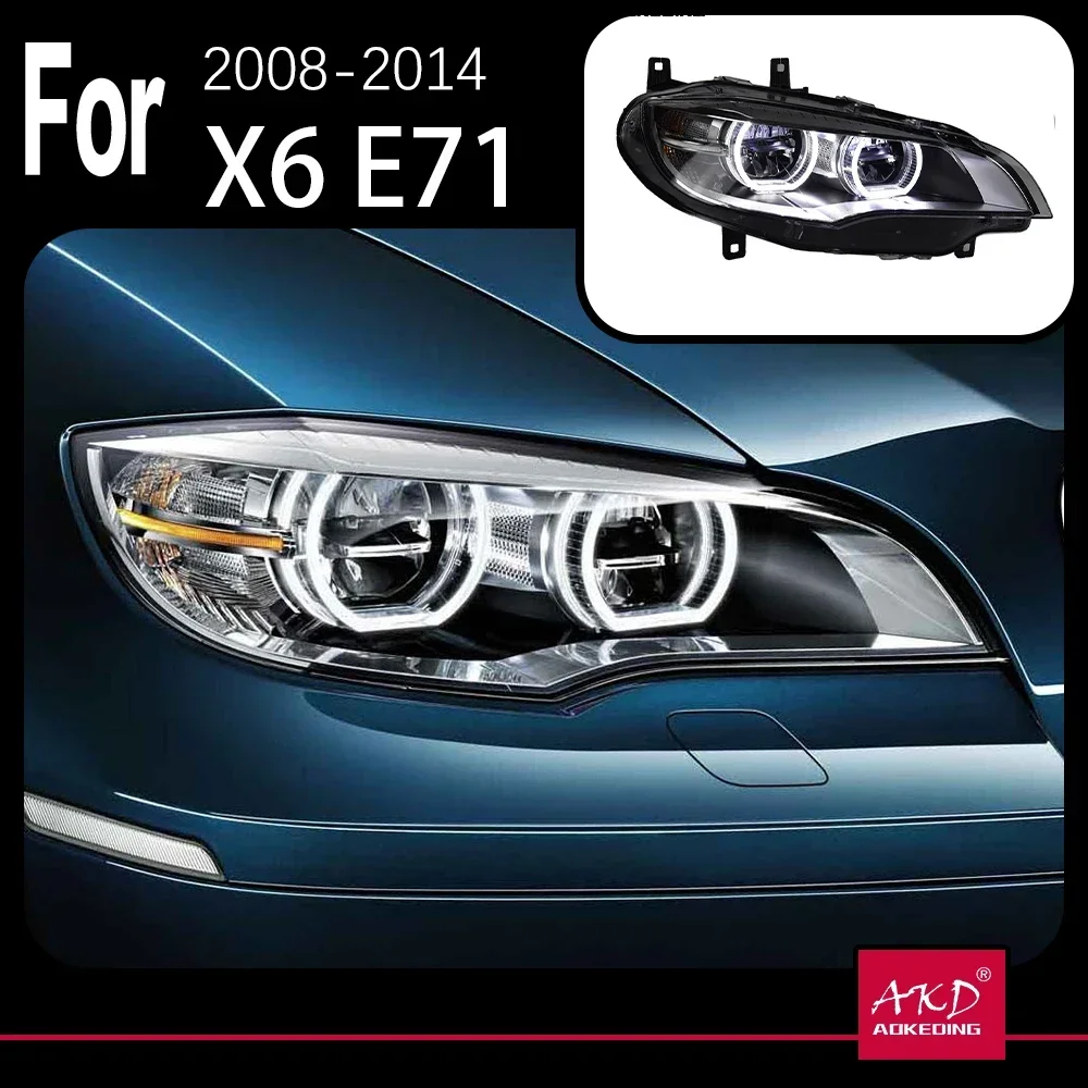 AKD Car Styling Head Lamp for BMW X6 Headlights 2007-2013 E71 LED Headlight Projector AngelEye DRL Signal Automotive Accessories