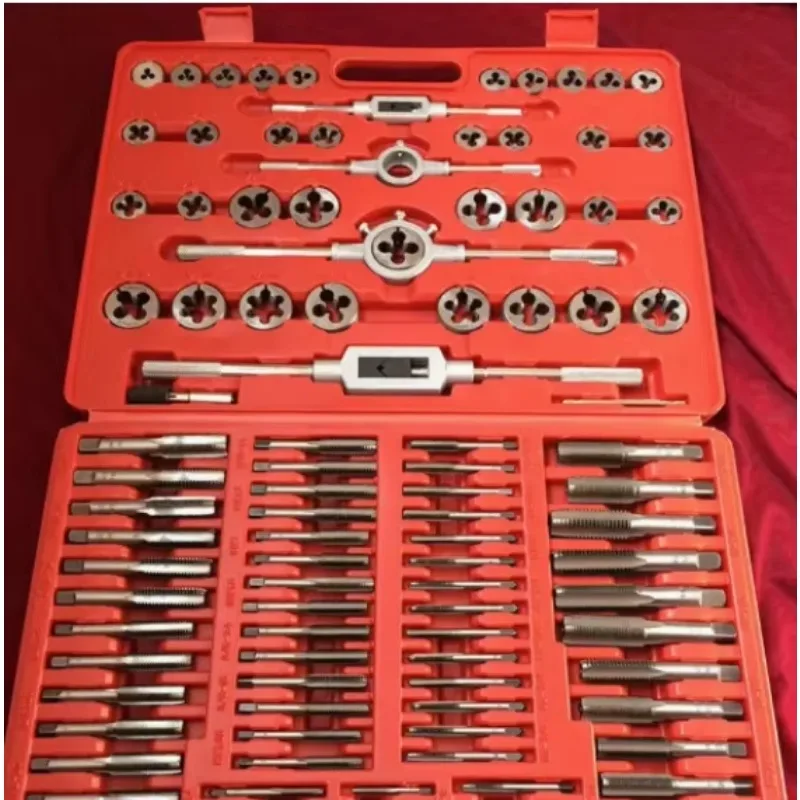Juego profesional de morrer y roscado métrico de 110 piezas en estuche resistente para trabajo de metal y madera