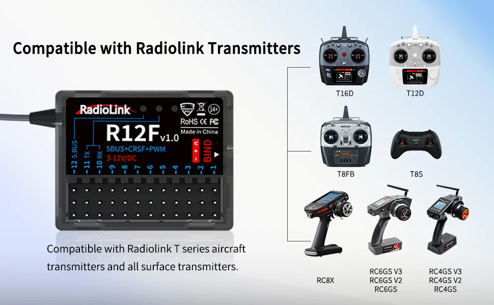 Radiolink R12F 12-Kanal-RC-Empfänger, integriertes Simulatorprogramm für RC-Flugzeuge, Jet, Auto, Boot für 2,4 GHz Funkfernbedienung – Detail 9
