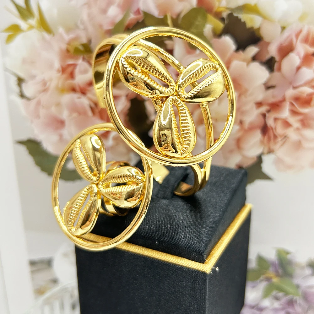 

Italy Women Cuff Bangle Adjustable Ring Luxury African Gold Plated Bracelet with Ring Copper France Exquisite Wedding Jewelry