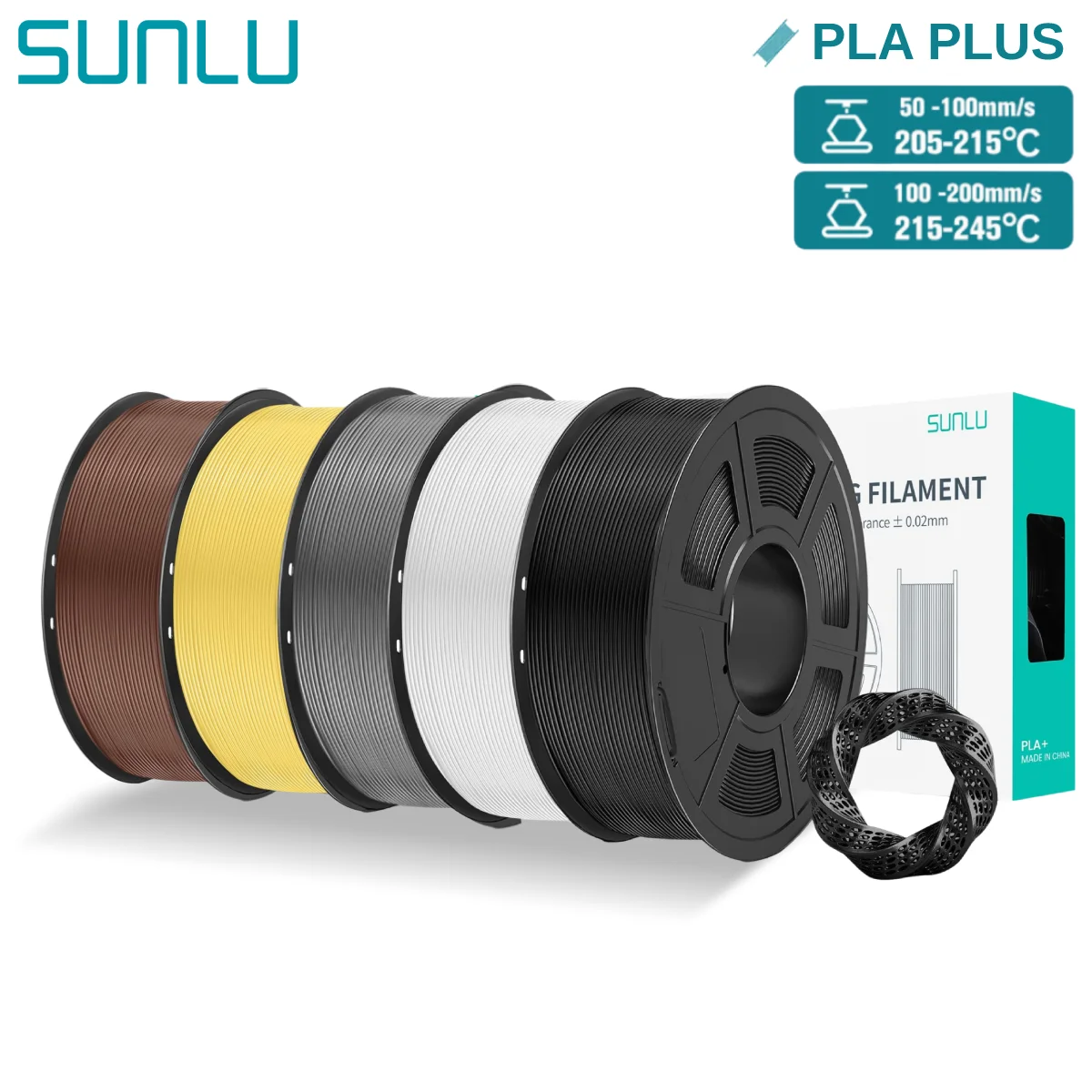 SUNLU 5 kg Pla Plus 3D-Filament PLA+, 1,75 mm, ordentlich gewickelt, gute Zähigkeit, bunte Druckerfilamente für FDM-3D-Druckmaterialien