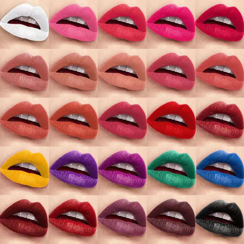 Paleta de lápices labiales profesionales de 25 colores, humectante mate para pigmento rojo rosa no pegajoso, lápiz labial resistente al agua de larga duración