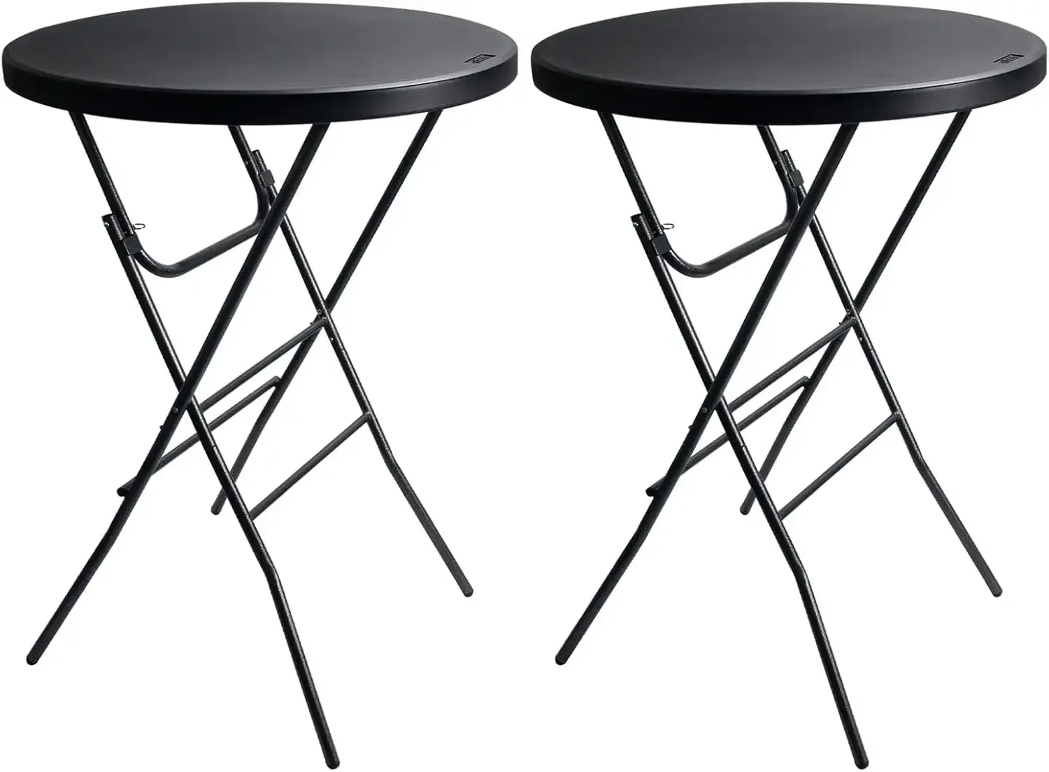 32in Cocktail Table High Top Folding Table, Portable Bar Height Folding Table Round with Removable Legs,  Black - 2PCS