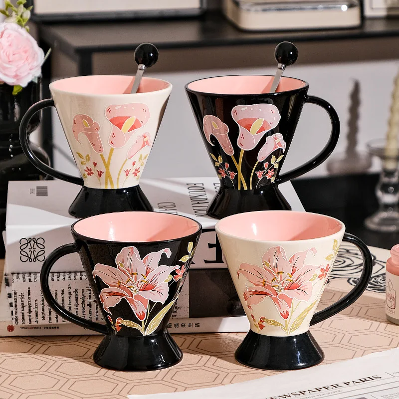 Ceramic Water Cup Relief Mug Home Breakfast Cup Office Goblet High Value New Coffee Cup Gift Light Luxury Coffee Mug Cups