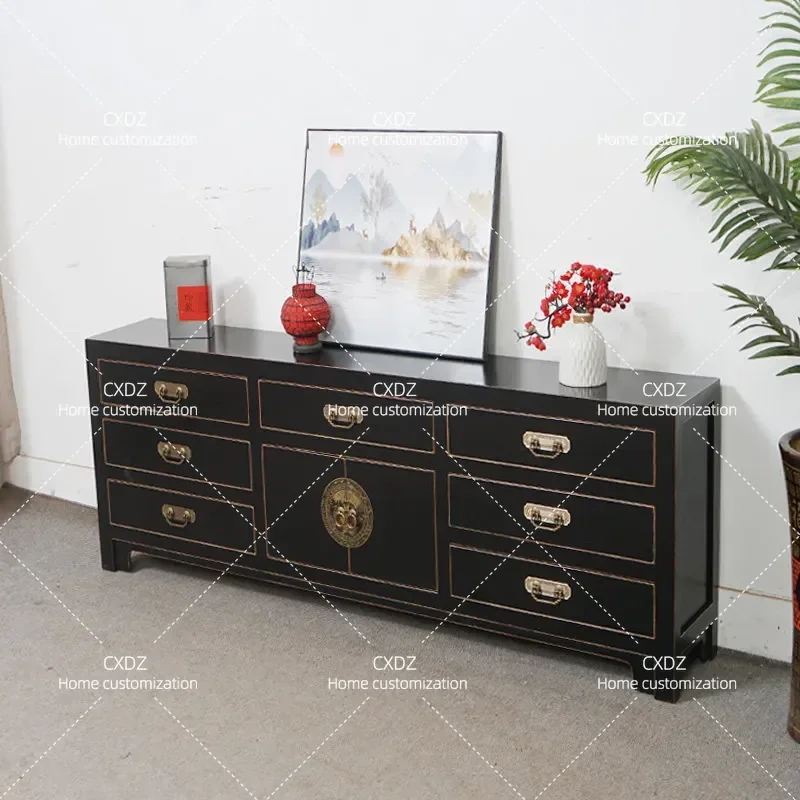 New Chinese-style forehead hall simple black paint TV cabinet post-modern low cabinet floor cabinet small apartment storage