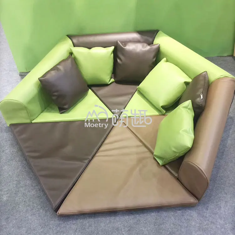 Moetry Natural Color Hexagonal Kids Soft Reading Nook Mat with Pillow Toddler Modular Couch for Daycare Classroom Play Furniture