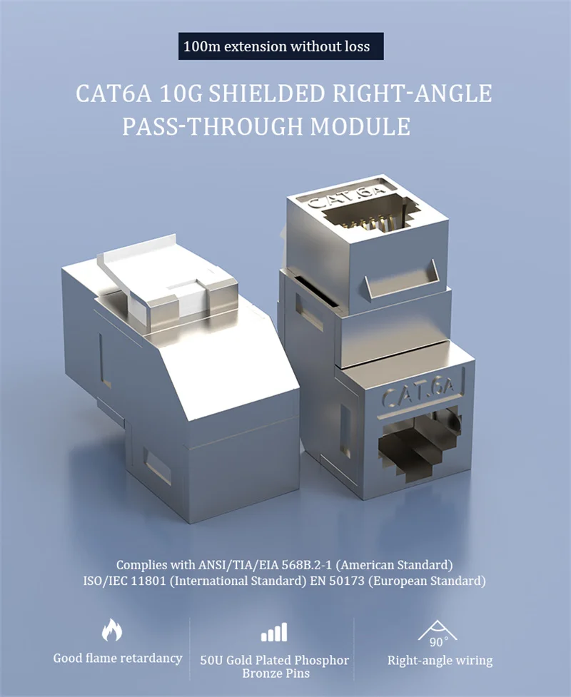 Cat 6A RJ45-Koppler, 90 Grad abgewinkelt, abgeschirmt, RJ 45-Buchse, Splitter, Keystone-Klinkenadapter für leere Panel-Frontplatte, Wandplatte – Detail 2