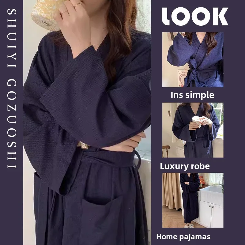 New High-End Waffle Weave Bathrobe, Spring and Autumn Long Women's Sleepwear, Winter Nightgown, Home Wear, Couple’s Bathrobe