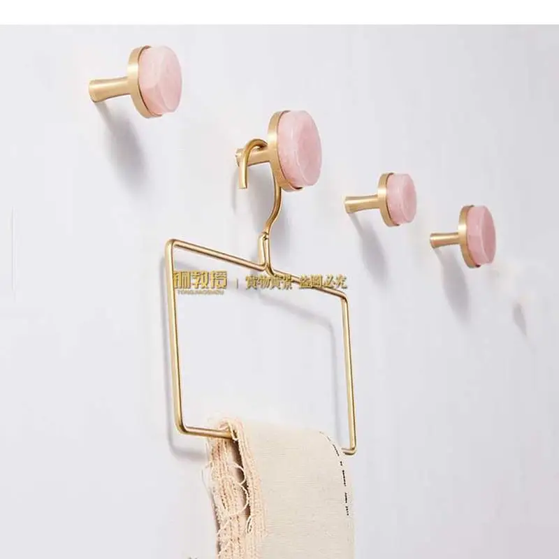 Pink White Natural Crystal Brass Hook Northern Europe Wall Hanging Round Decorative Home Living Room Clothes Cap Hooks