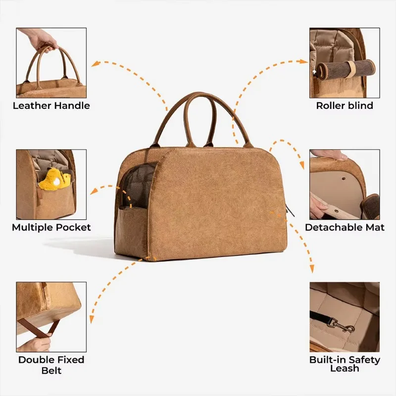 Multifunctional Portable Premium Leather Pet Travel Bag Small Pet Puppy Cat Car Seat Booster