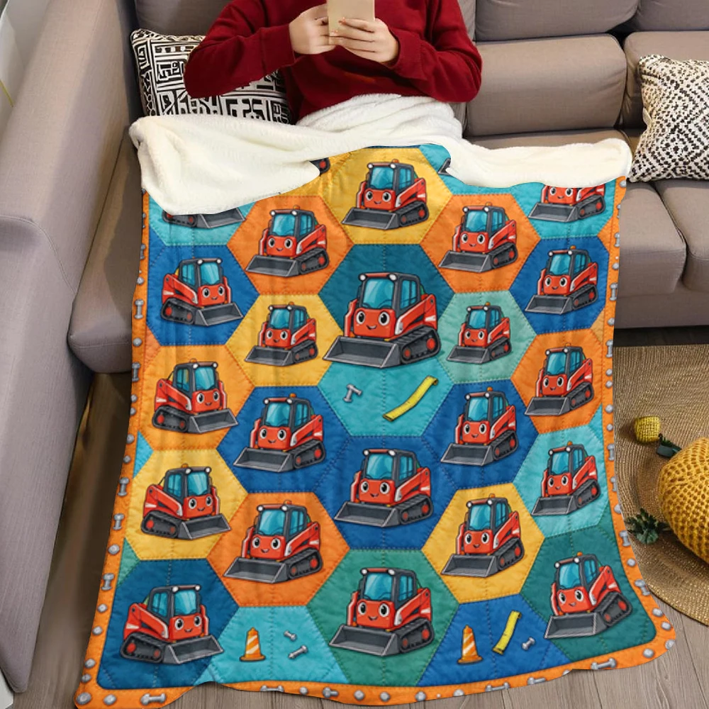 Red Skid Steer Grid Flannel Blanket Perfect for Sofa Office Bed Travel Sleep Read Relax Camping Four Season Use