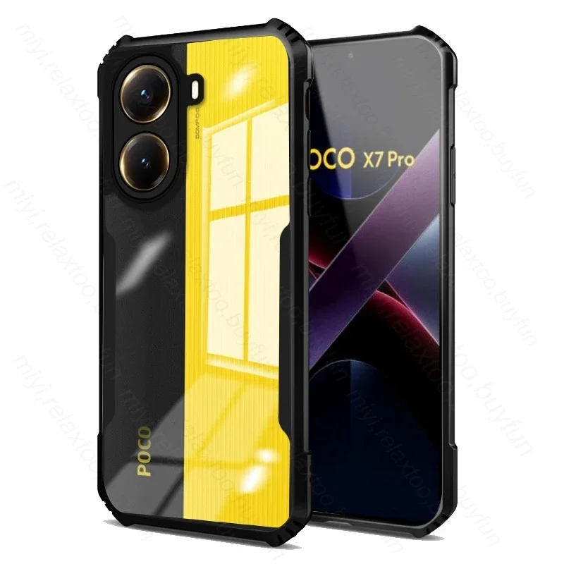 حافظة PocoX7Pro غطاء خلفي من الأكريليك الكريستالي الشفاف لهاتف Xiaomi Poco X7 Pro 5G مصنوع من مادة البولي يوريثان الحراري الناعمة المقاومة للصدمات على Poko Little X7Pro
