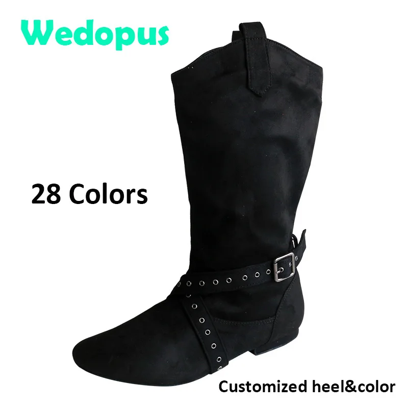 Wedopus 28 Colors Customized Heel Black Ladies Dance Boots Suede Sole Jouncing Dancing Boots Mid-calf