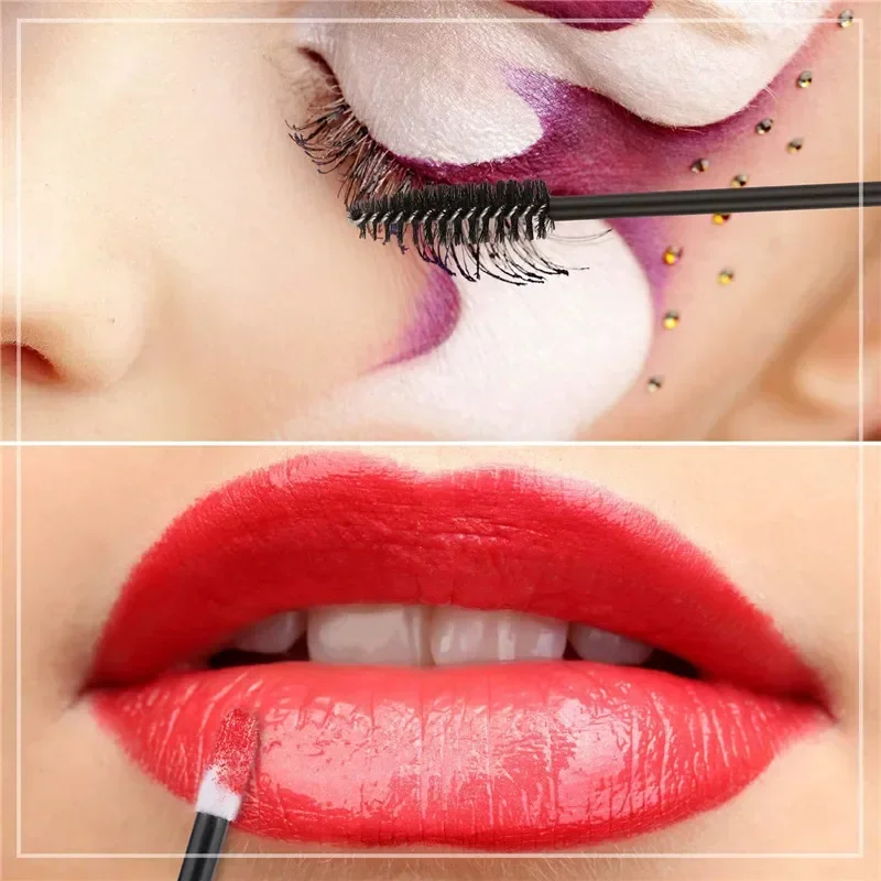 100 szt. Jednorazowe pędzelki do makijażu, kryształowe szczoteczki do tuszu, aplikatory do szminki i błyszczyka, do brwi i przedłużania rzęs