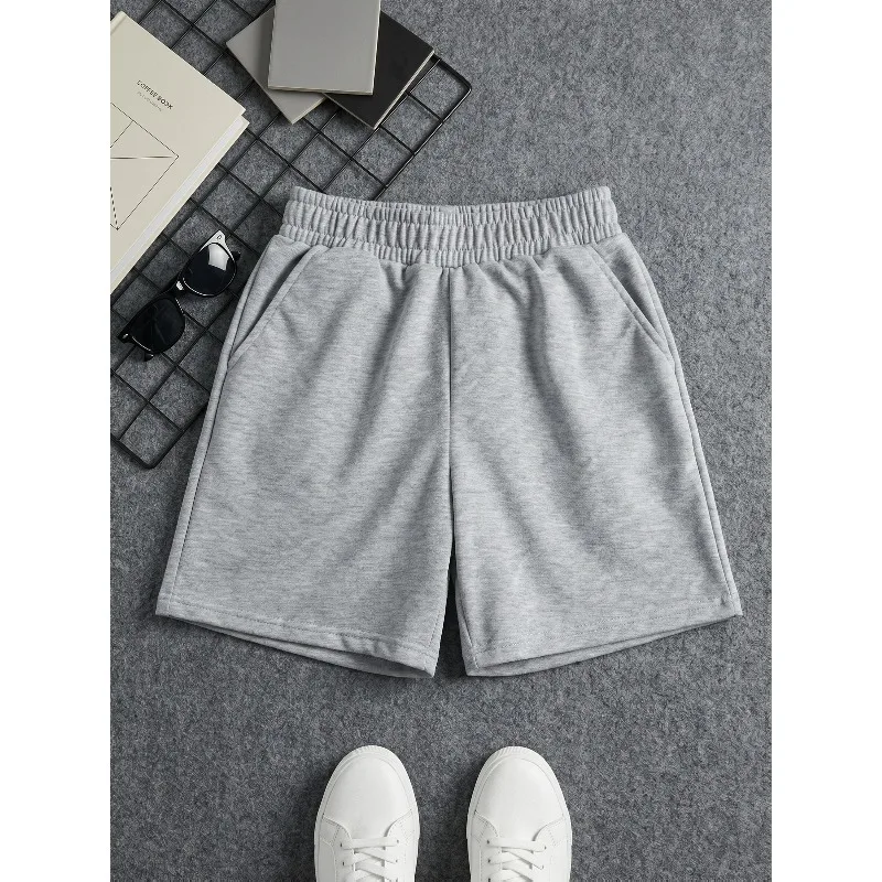 Casual sports knit shorts with pocket elastic waistband, suitable for outdoor activities in spring, summer, autumn, winter