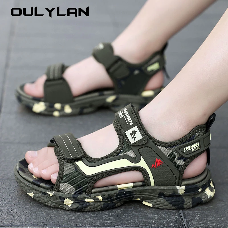 Kids Tactical Shoes Summer Large Size Sandals Casual Soft Soled Children's Beach Shoes Green Camouflage Trendy Boys Shoes