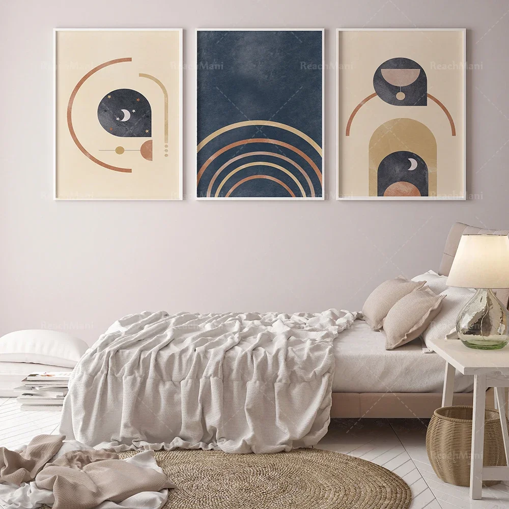 Sun Moon and Rainbow Print, MidCentury Modern Art, Abstract Sun and Moon Set, Boho Rainbow Print decorative poster