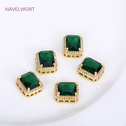 18K Gold Plated Cube Hollow Spacer Beads For DIY Bracelet Necklace Making Findings,Inlaid Emerald Zirconia Loose Beads Wholesale