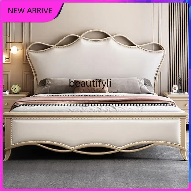 yj57 Light luxury solid wood bed French cream wind princess bed double bed ribbon  1.8M