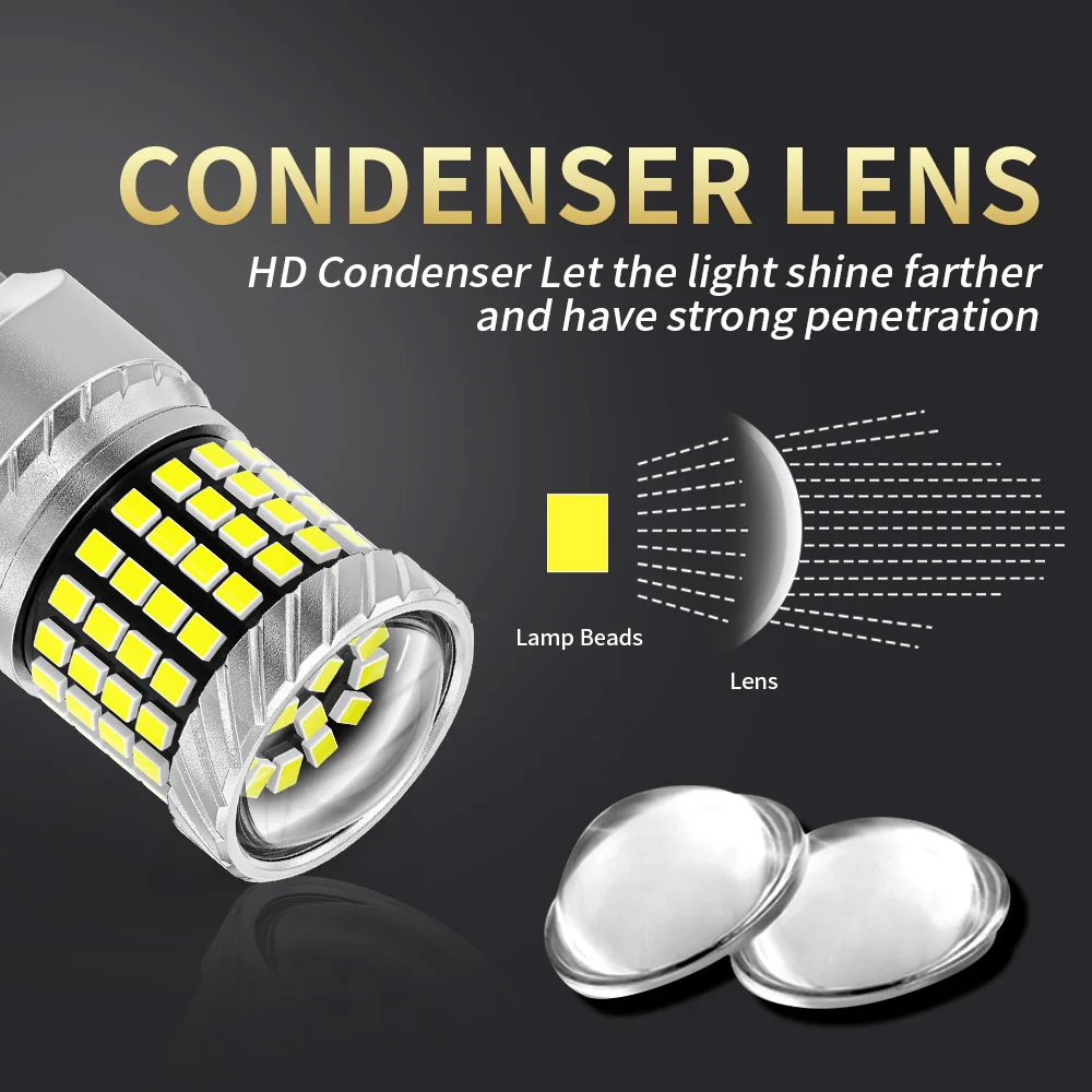 2PCS Super Bright Canbus LED Car Lights 1156 BA15S P21W 1157 BAY15D P21/5W 3156 3157 7440 7443 W21 Brake Tail  lights  White 12v