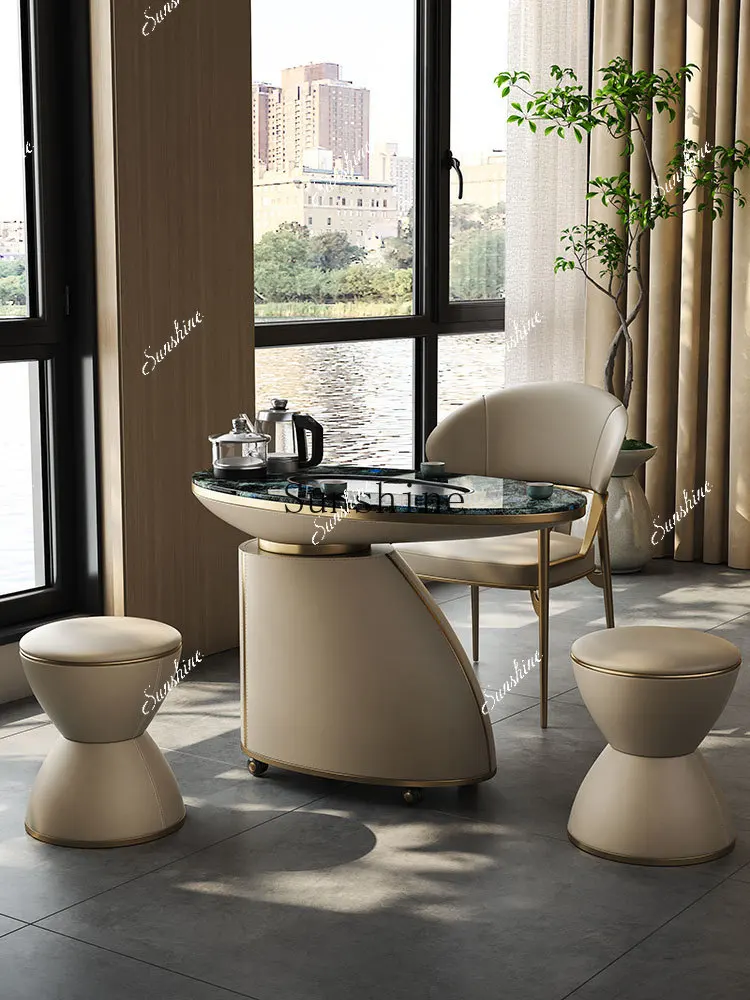 

Balcony mobile home small tea table high sense light luxury modern marble luxury stone simple and modern FT