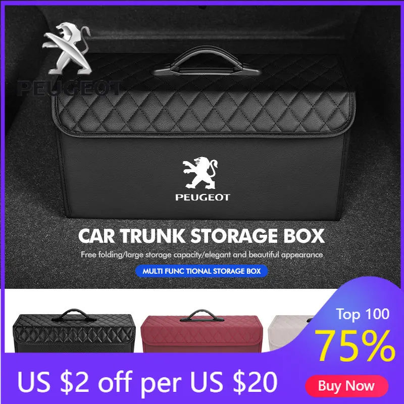 

2026 Hot Car Sticker Car Foldable Leather Storage Box Trunk Supplies Multifunctional For Peugeot 2008 3008 307 308 206 207 208 4