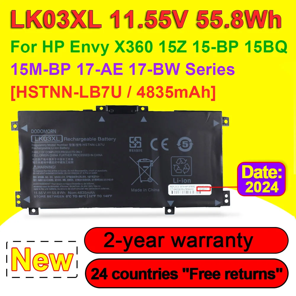 LK03XL For HP Envy X360 15Z 15-BP 15-BQ 15-CN 15M-BP 17-AE 17-BW  Laptop Battery HSTNN-UB7I HSTNN-LB7U TPN-W127 11.55V 55.8Wh