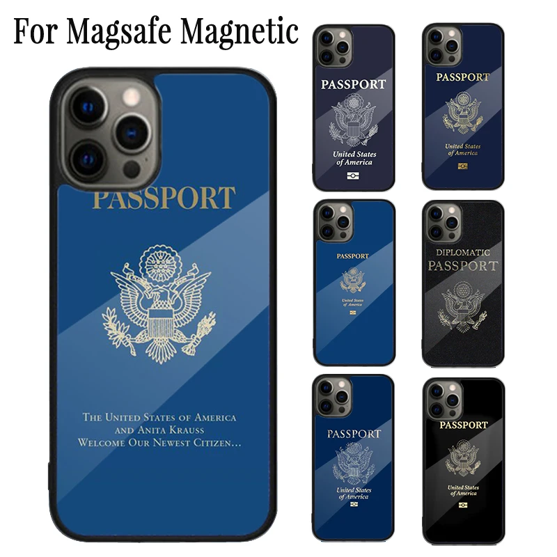 American Passport Magnetic Phone Case Coque For iPhone 16 15 14 Plus 13 12 Mini 11 Pro Max Magsafe Wireless Charging Cover